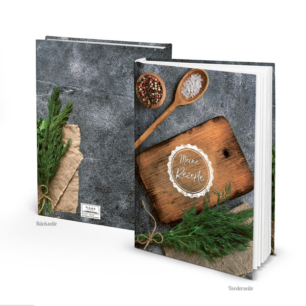 Leeres Rezeptbuch Kochbuch zum Selberschreiben DIN A4 Geschenk Weihnachtsgeschenk - braun schwarz modern - Foto 1