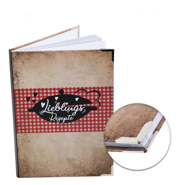 Vintage Rezeptbuch DIN A5 zum Selberschreiben LIEBLINGSREZEPTE - DIY Kochbuch Blanko mit Metallecken - Foto 1