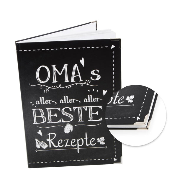 Rezeptbuch zum Eintragen OMAS ALLERBESTE REZEPTE in DIN A4 - leeres Kochbuch für Familienrezepte mit Metallecken