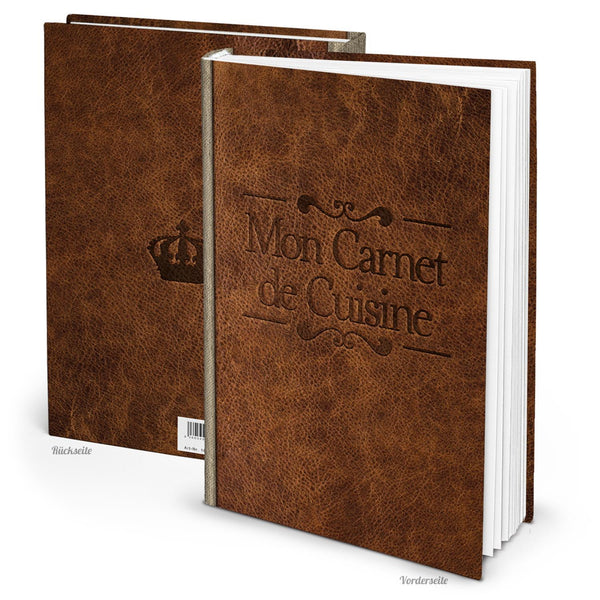 Rezeptbuch XXL „Mon Carnet de Cuisine“ – Leder-Look, DIN A4, 164 Seiten – Französisches Design zum Selberschreiben