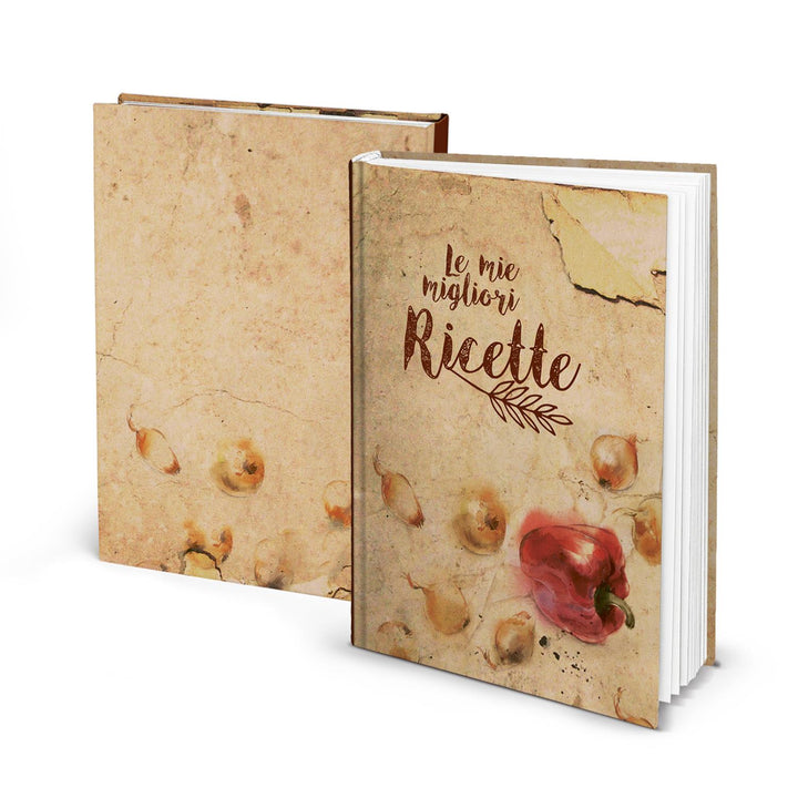 Italienisches Kochbuch Rezeptbuch zum Selberschreiben LE MIE MIGLIORI RICETTE Blankobuch Rezepte sammeln Eigenes Kochbuch leeres Buch DIN A5 vintage Paprika Zwiebel beige - Foto 1