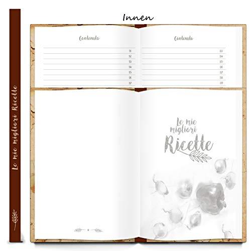 Italienisches Kochbuch Rezeptbuch zum Selberschreiben LE MIE MIGLIORI RICETTE Blankobuch Rezepte sammeln Eigenes Kochbuch leeres Buch DIN A5 vintage Paprika Zwiebel beige - Foto 2