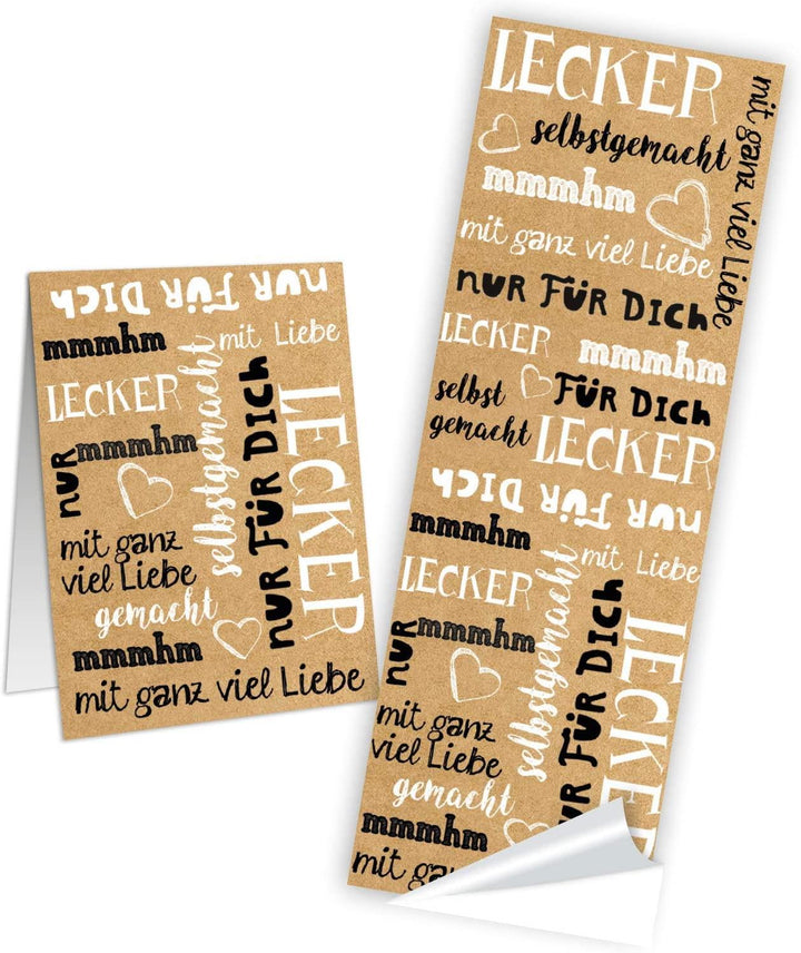 Logbuch-Verlag 25 Sticker mit Text Lecker - Selbstgemacht - für dich schwarz weiß 5 x 14,8 cm - Geschenkaufkleber für DIY Geschenke - Handmade Etiketten