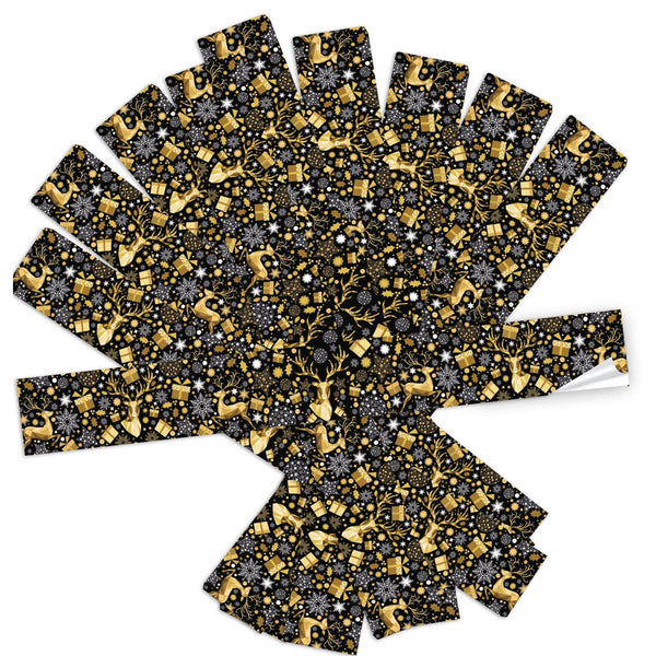 10er Set lange Paketaufkleber 5 x 42 cm mit Hirsch- und Geschenk-Motiv in Schwarz, Gold und Weiß - Foto 1