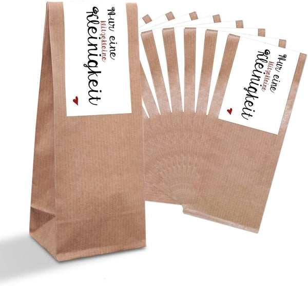 Set: 10 kleine braune Geschenktüten mit Sichtfenster + Aufkleber – 7 x 4 x 20,5 cm