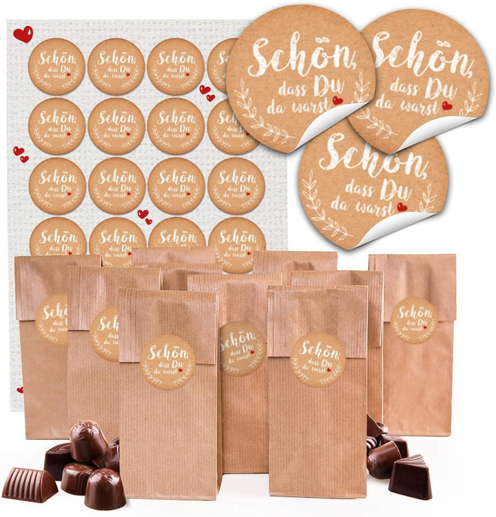 24 kleine braune Papier-Tüten Boden-Beutel mit Pergamin-Einlage 7 x 4 x 20,5 cm + 1 bis 24 Zahlen Aufkleber Winter-Tiere bunt basteln befüllen Advents-Kalender Kinder Weihnachten bio
