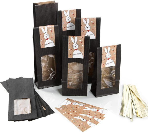 Logbuch-Verlag 10 Ostertüten zum Befüllen kleine Papierbeutel schwarz naturbraune Hasen Aufkleber zum Verschließen