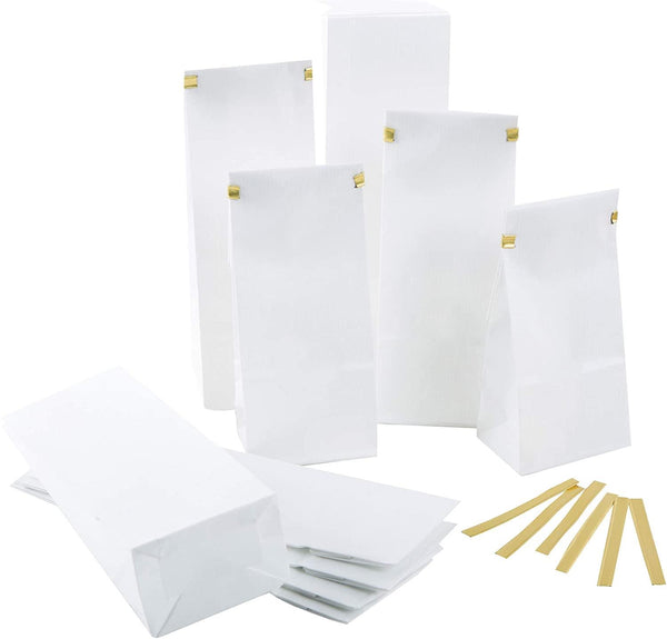 Logbuch-Verlag 10 Papiertüten mit Boden weiß mit Fenster + Clips + Klammern Blockbodenbeutel 7 x 4 x 20,5 cm Geschenktüte Verpackung Gastgeschenk Give-Away