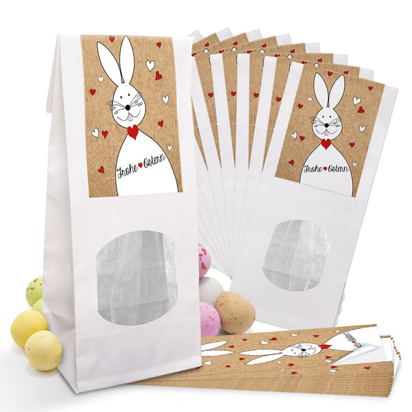 10 kleine weiße Papiertüten Weihnachtstüten für Gebäck MIT FENSTER und Pergamin-Einlage (7 x 4 x 21,5 cm) + 10 grün WEISSER roter Weihnachtsbaum Christbaum Weihnachtsaufkleber (5 x 15 cm)