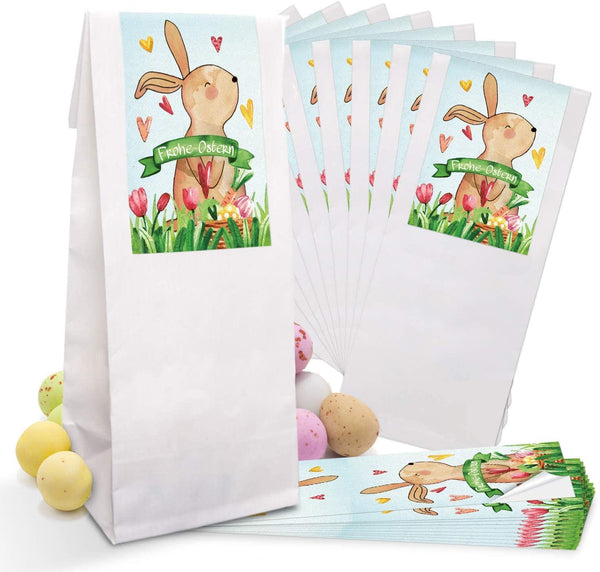 Logbuch-Verlag 50 kleine weiße Blockbodenbeutel lebensmittelecht + Banderolen SCHÖN DASS DU DA BIST schwarz weiß Spitze Gastgeschenk Give-Away Tischdeko Geschenktüte Papiertüte Hochzeit