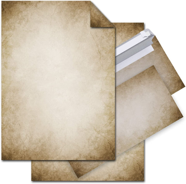 SET 25 Blatt Weihnachts-Briefpapier VINTAGE KERZE u. KUGELN 100g Weihnachts-PAPIER DIN A4 Brief-Bogen + 25 Umschlag marmoriert vintage natur gold braun alt beige