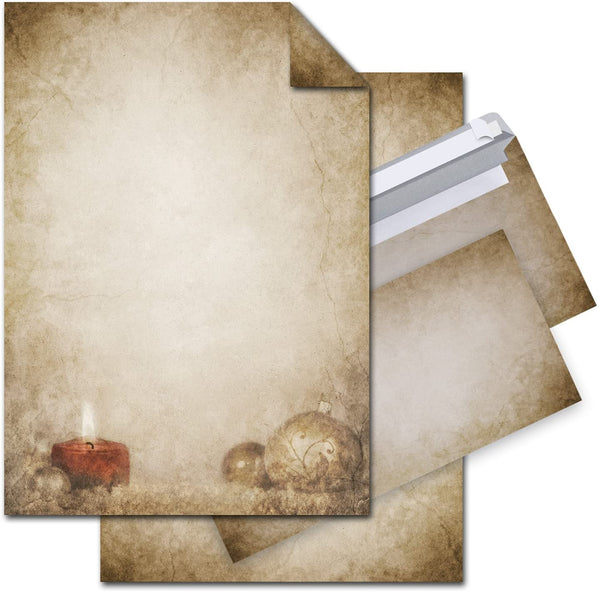 SET 100 Blatt Weihnachts-Briefpapier VINTAGE RENTIER HIRSCH 100g Weihnachts-PAPIER DIN A4 Brief-Bogen + 100 marmoriert vintage natur rot braun alt beige