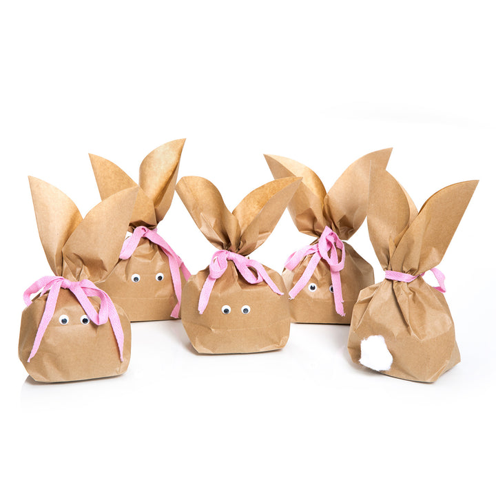 5 Stück braune natürlich lustige Osterhasen Hasen Papiertüten + pink rosa Baumwollband – Alternative zum Osternest f. Kinder + Erwachsene give-away Mitgebsel Verpackung Geschenke zu Ostern - Foto 3