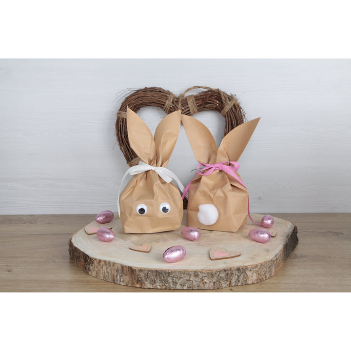 5 Stück braune natürlich lustige Osterhasen Hasen Papiertüten + pink rosa Baumwollband – Alternative zum Osternest f. Kinder + Erwachsene give-away Mitgebsel Verpackung Geschenke zu Ostern - Foto 4