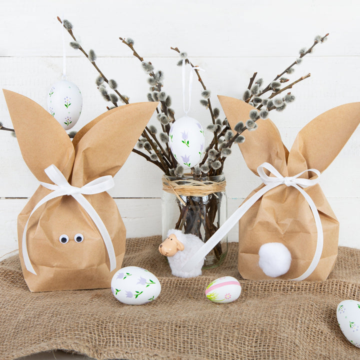 5 Stück braune natürlich lustige Osterhasen Hasen Papiertüten + weiß Juteband – Alternative zum Osternest f. Kinder + Erwachsene give-away Mitgebsel Verpackung Geschenke zu Ostern - Foto 2