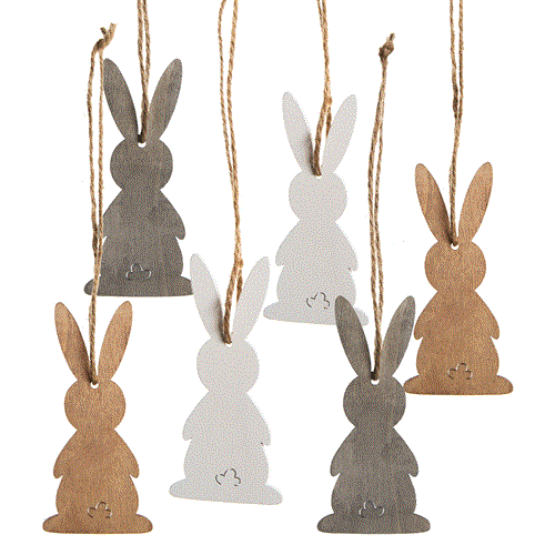 Logbuch-Verlag 6 weiße Schafe - Osterschafe aus Holz und Wolle Natur - Osteranhänger kleines Ostergeschenk Deko Ostern Osterdeko