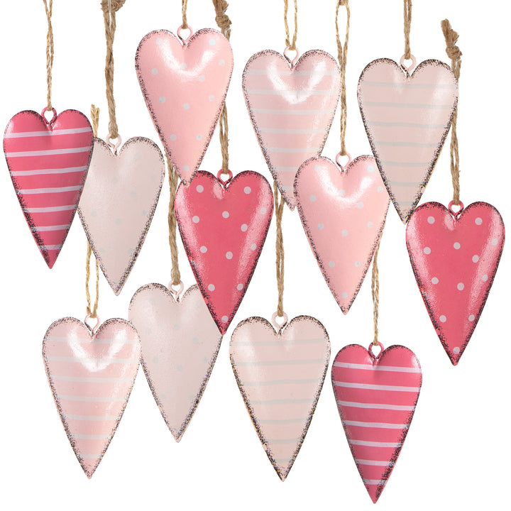 Herzanhänger zum Aufhängen rosa weiß grau aus Metall - Herzanhänger 7 cm - 12 Stück - Foto 1