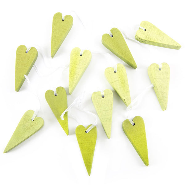 Kleine Herzen zum Aufhängen aus Holz 7 cm in hellgrün grün gelb - 12 Stück - Foto 1