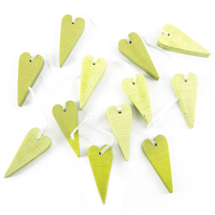 Kleine Herzen zum Aufhängen aus Holz 7 cm in hellgrün grün gelb - 12 Stück - Foto 1