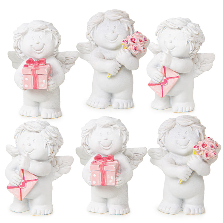 6 kleine Mini Engel 5 cm weiß rosa Gastgeschenk Give-Away Tischdeko Weihnachten Kindergeburtstag Taufe Schutzengel Figur Herz Kommunion - Foto 1