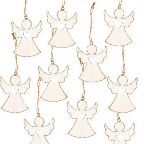 10 Weihnachtsanhänger Engel m. Herz Holz weiß Gold Glitzer Geschenkanhänger 7 cm - Foto 1