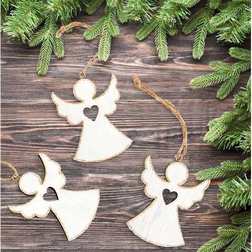 10 Weihnachtsanhänger Engel m. Herz Holz weiß Gold Glitzer Geschenkanhänger 7 cm - Foto 2