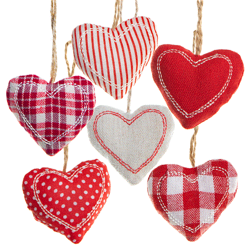 6 kleine Herz Anhänger rot weiß Stoffherzen mit Schnur Hochzeitsdeko Weihnachtsdeko Geschenkanhänger Muttertag Valentinstag Christbaumschmuck - Foto 1