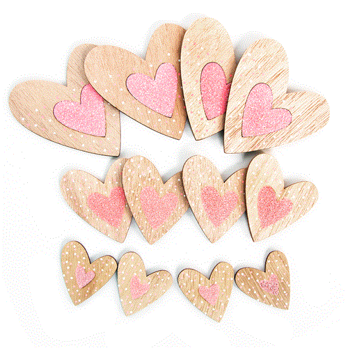 12 kleine Holzherzen Streudeko Natur rosa Glitzer - Geschenk Herzen zum Streuen Verpackung Verzierung - Foto 1