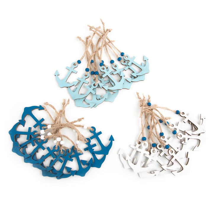 30 Holzanker mit Schnur in blau türkis und weiß - 5,5 cm - zum Aufhängen - Foto 1