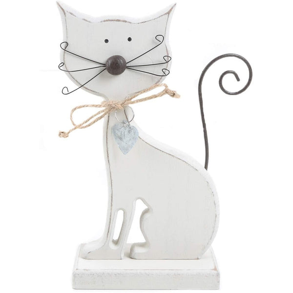 Holzkatze in weiß - 18 cm - mit Schnurrhaaren + Schwanz - zum Hinstellen - Foto 1