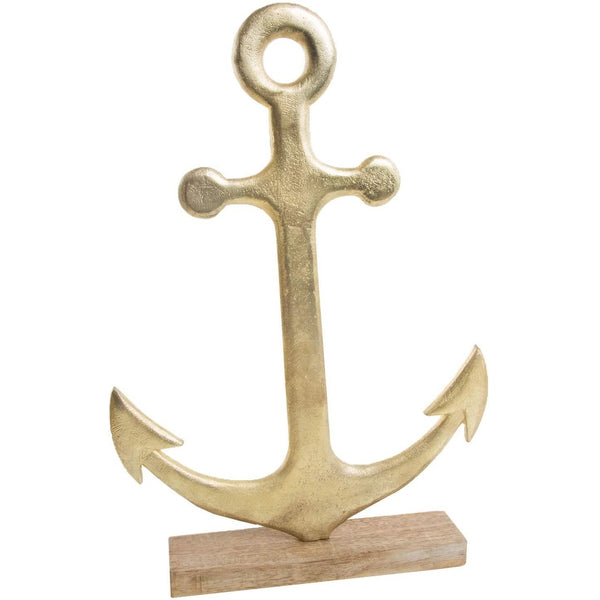 Großer Metallanker zum Hinstellen auf Holzsockel Gold 40 x 26,5 x 6 cm - Foto 1