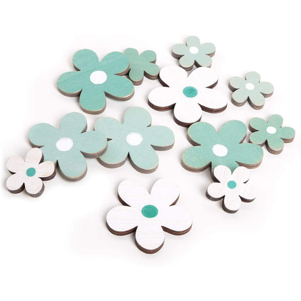 12 kleine Streublumen aus Holz türkis + blau + weiß 3-5 cm - als Streudeko - Foto 1