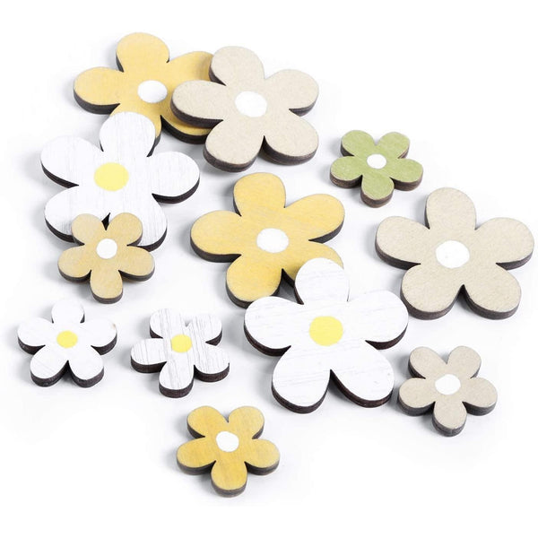 12 kleine Blumen zum Streuen & Basteln aus Holz gelb weiß grau - Osterdeko Tischdeko Bastelzubehör Ostern Frühling - Foto 1