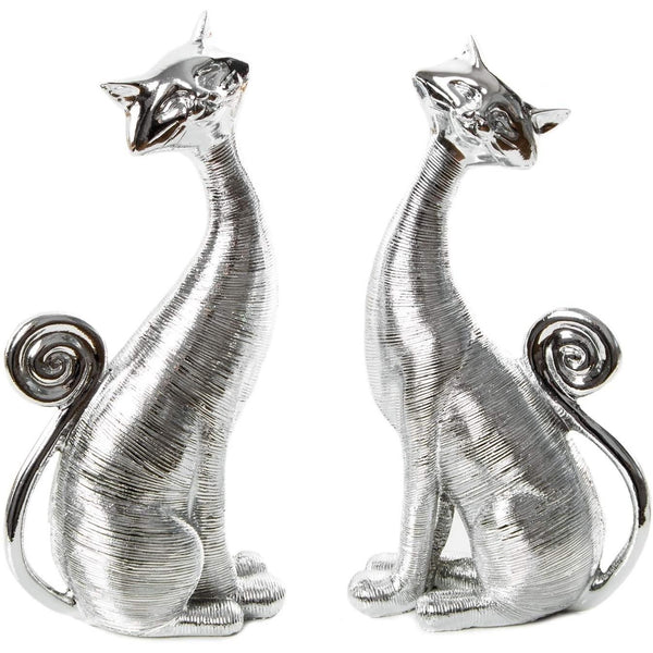 Katzen Paar als Dekoration – 2 silberfarbene Katzenfiguren zum Hinstellen in 21 cm - Foto 1