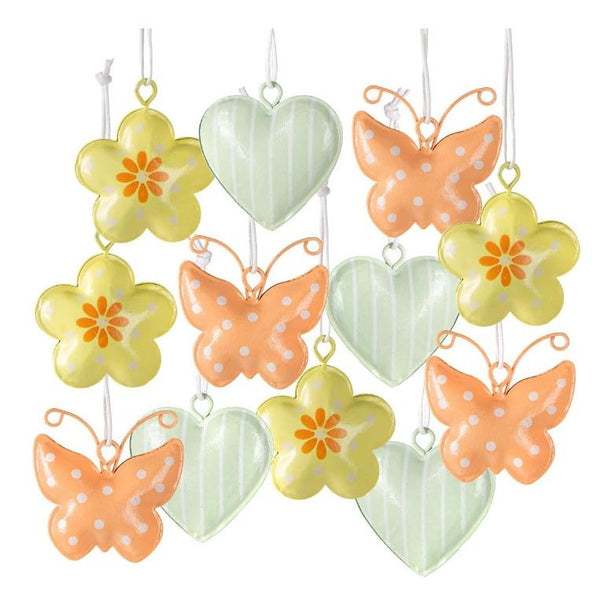 12 Bunte Metallanhänger 4 cm - Herz + Blume + Schmetterling - Foto 1