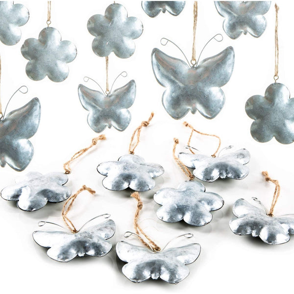 12 Frühlingsanhänger aus Metall Silber Schmetterling + Blume 6-7 cm - Foto 1