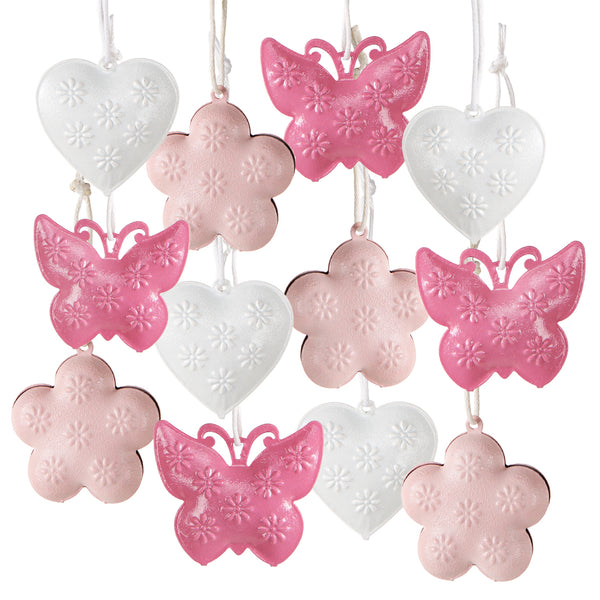 12 Anhänger aus Metall in rosa weiß - Schmetterling + Herz + Blume - als Geschenkanhänger - Foto 1