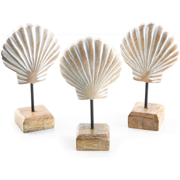 3 Muscheln Figuren aus Holz 17 cm natur weiß - Foto 1