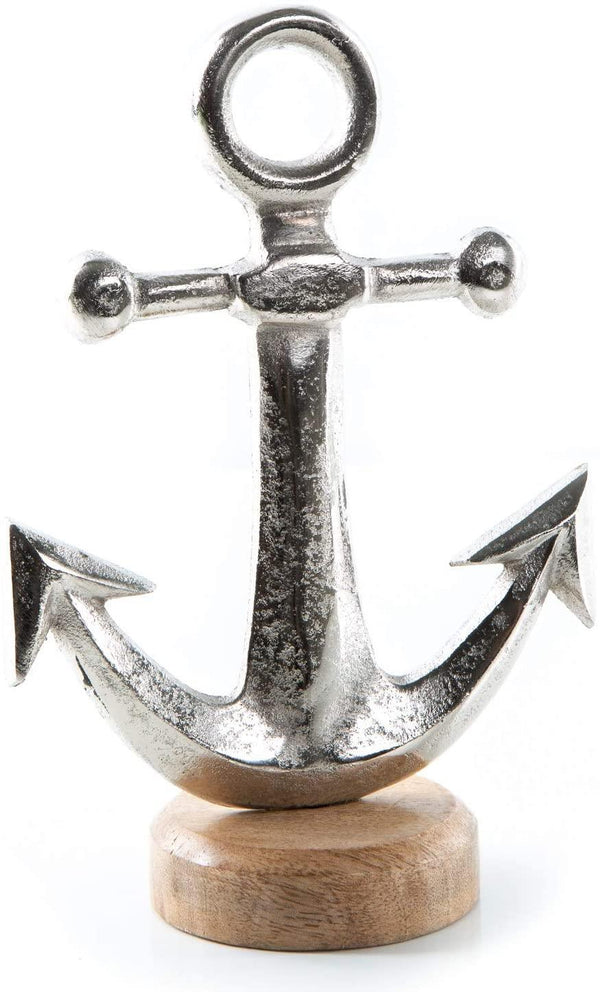 Fisch Figur aus Metall - 33 x 31,5 cm zum Hinstellen - silberfarbener Dekofisch auf Standfuß