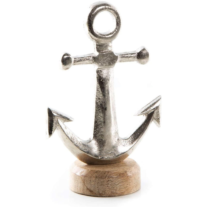 Kleiner Deko Anker zum Hinstellen aus Metall auf Holzsockel - silberfarben 18 cm - Foto 1
