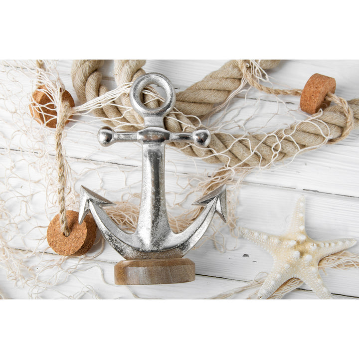 Kleiner Deko Anker zum Hinstellen aus Metall auf Holzsockel - silberfarben 18 cm - Foto 4