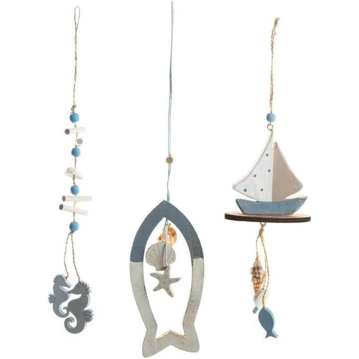 Maritimes Deko Set 3-TLG. - Holzanhänger Fisch + Seepferdchen + Segelboot - Dekoanhänger - Foto 1
