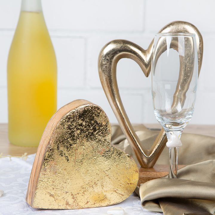 Herz Dekofigur 23 cm Gold braun aus Holz & Metall - zum Hinstellen - Foto 3