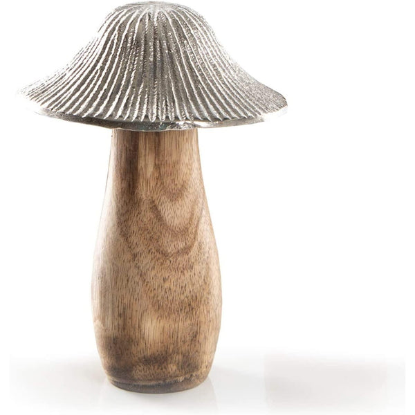 Pilz Dekofigur Silber braun 11 cm - aus Metall & Holz - zum Hinstellen - Foto 1