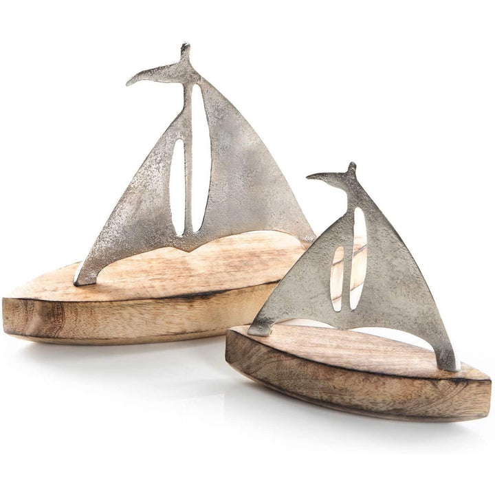 2 Segelschiffe aus Holz & Metall 27 cm + 17 cm - zum Hinstellen - Foto 1