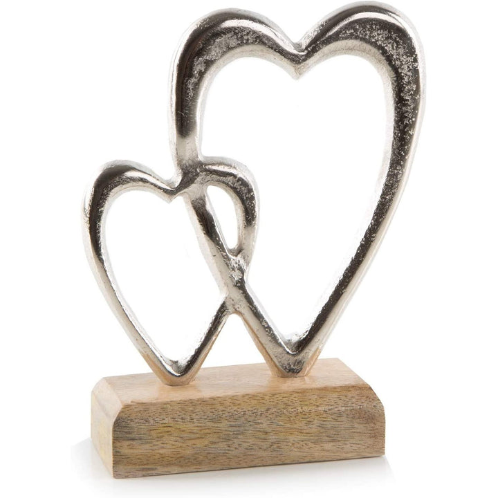 Großes Dekoherz zweiteilig auf Holzsockel - Zwei verbundene Herzen aus Metall - Foto 1