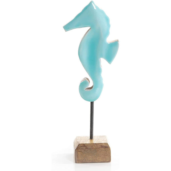 Seepferdchen Figur zum Hinstellen aus Holz türkis Natur - 22 cm - Foto 1