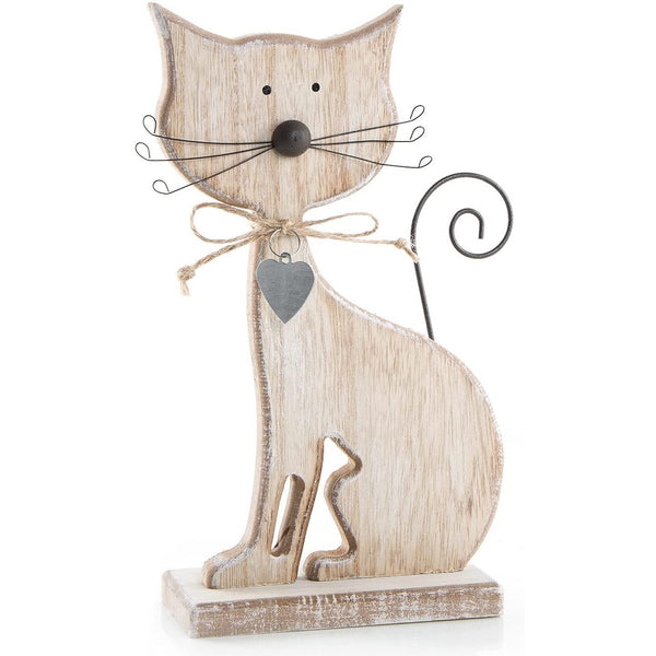 Katzenfigur aus Holz Natur braun zum Hinstellen - 23 cm - Foto 1