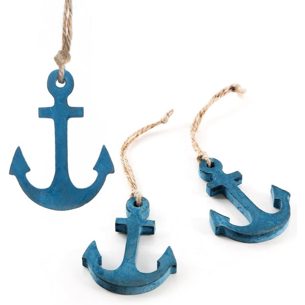 3 kleine Anker Anhänger 8 cm blau - maritime Deko aus Holz - Foto 1