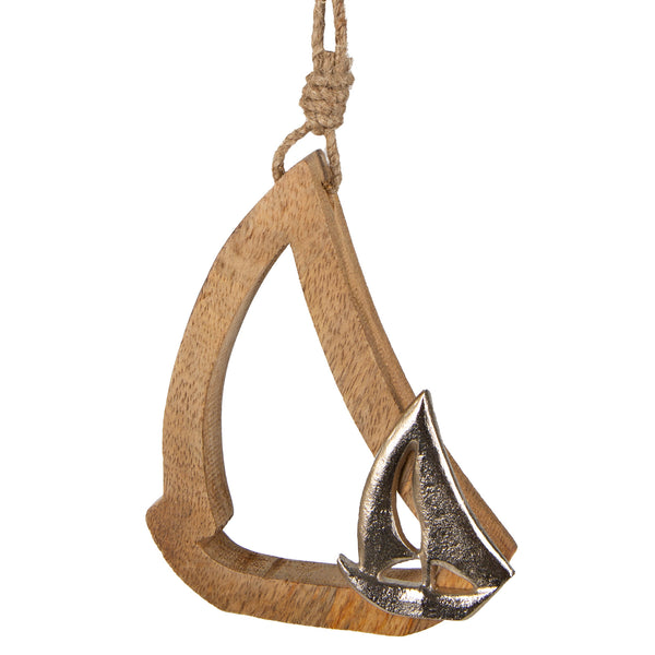 Segelboote Figur aus Holz & Metall – 2 Segelschiffe auf Holzsockel braun silber